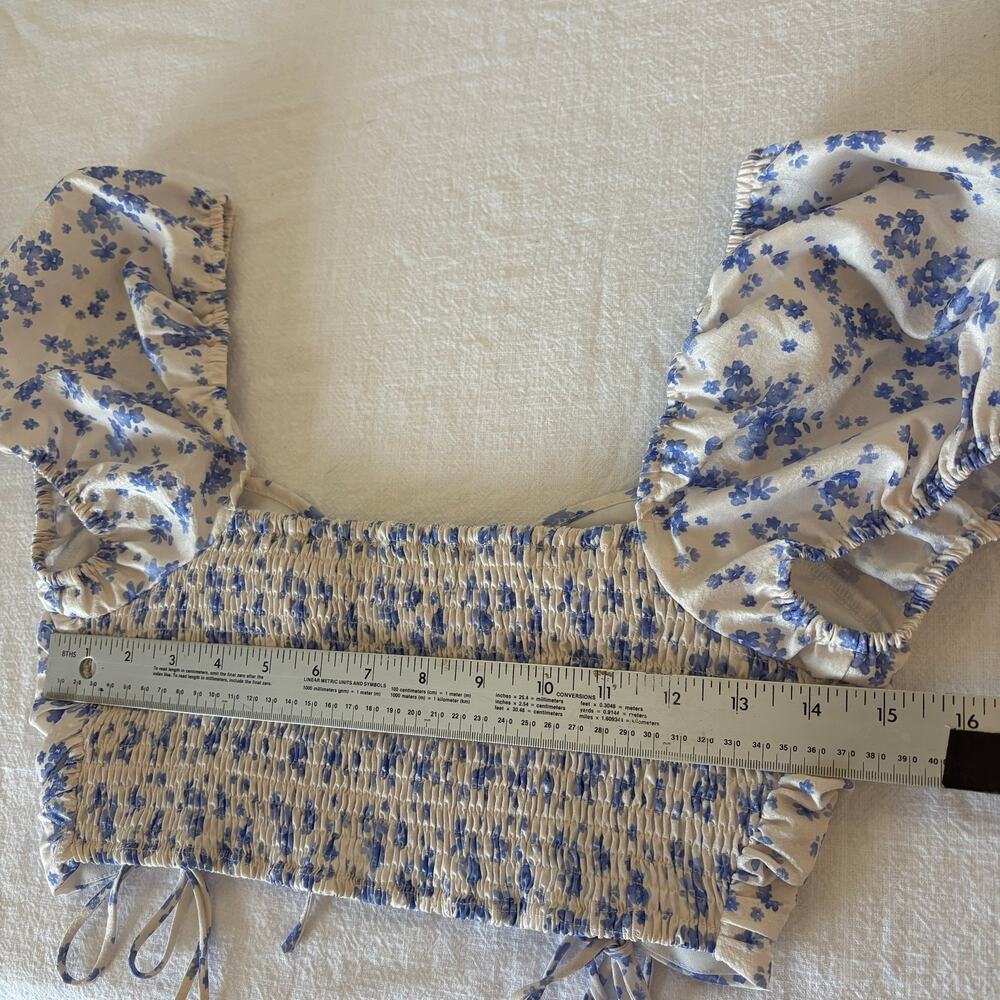 Coquette Ditsy Floral Milkmaid Crop Top Regency Bridgerton Romantic Feminine M - Picture 7 of 9